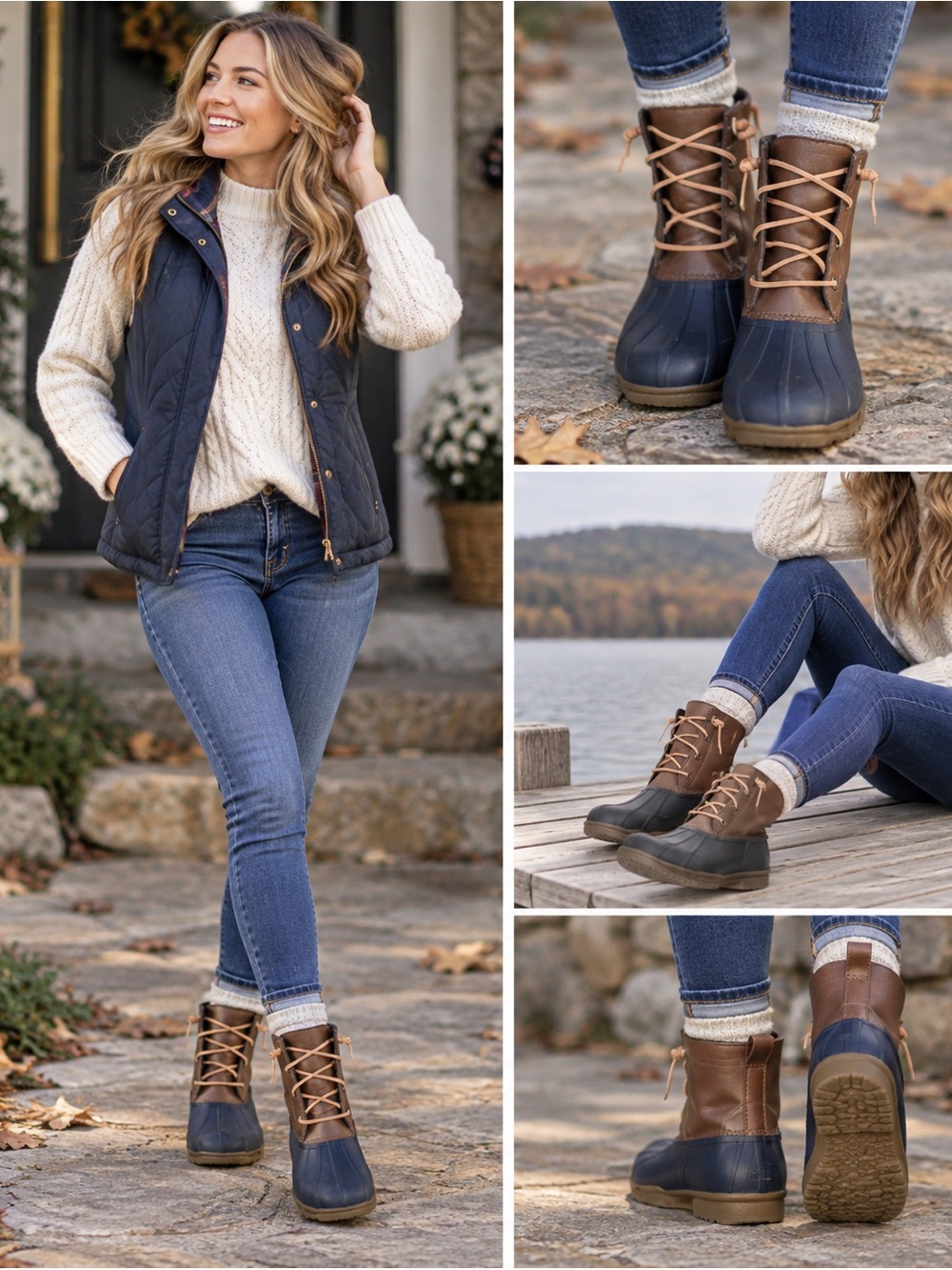 Sperry Syren Gulf Duck Boots 6.5 Navy Tan Waterproof Rain Winter Preppy Coastal